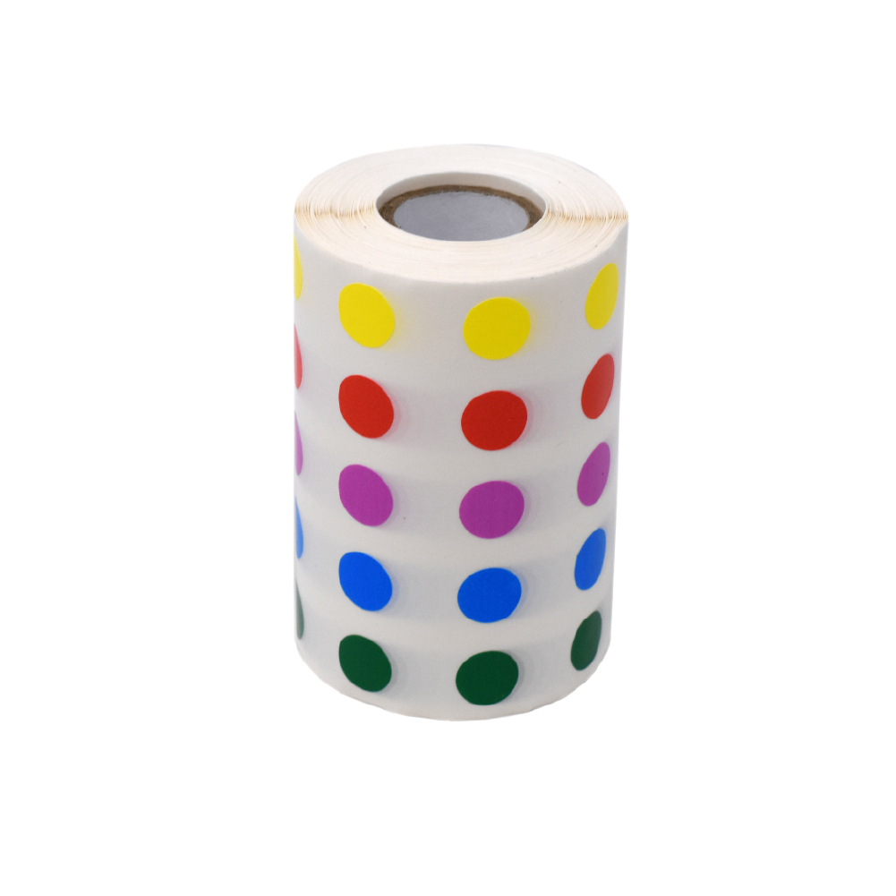 Globe Scientific Label Rolls, Cryo, 13mm Dots, for 1.5-2mL Tubes, Assorted Colors (1000 dots in blue, green, violet, red and yellow) 